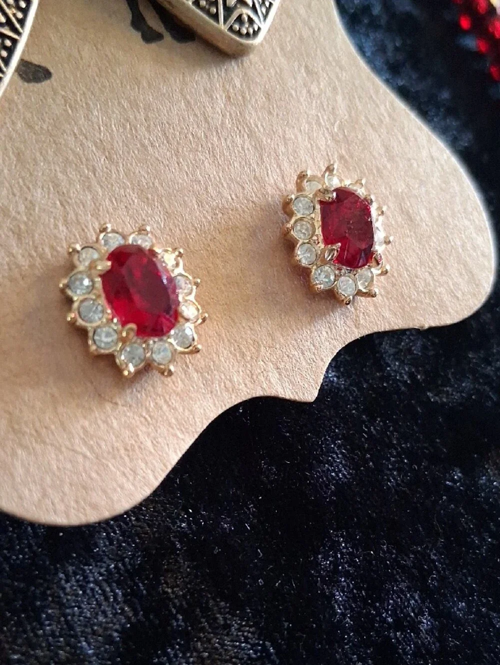 Gold & Ruby Glass Crystal Cut Beaded Tassel Necklace w Matching Earrings 32+2 In - Picture 4 of 9